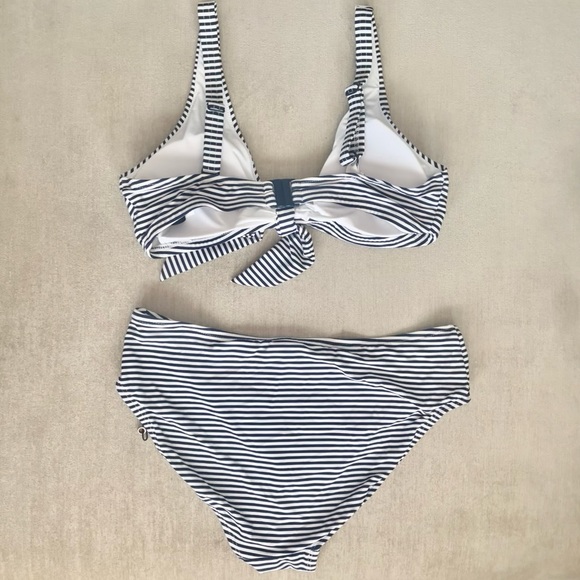 Niptuck White and Navy Striped Bikini Tie Top - Picture 2 of 5